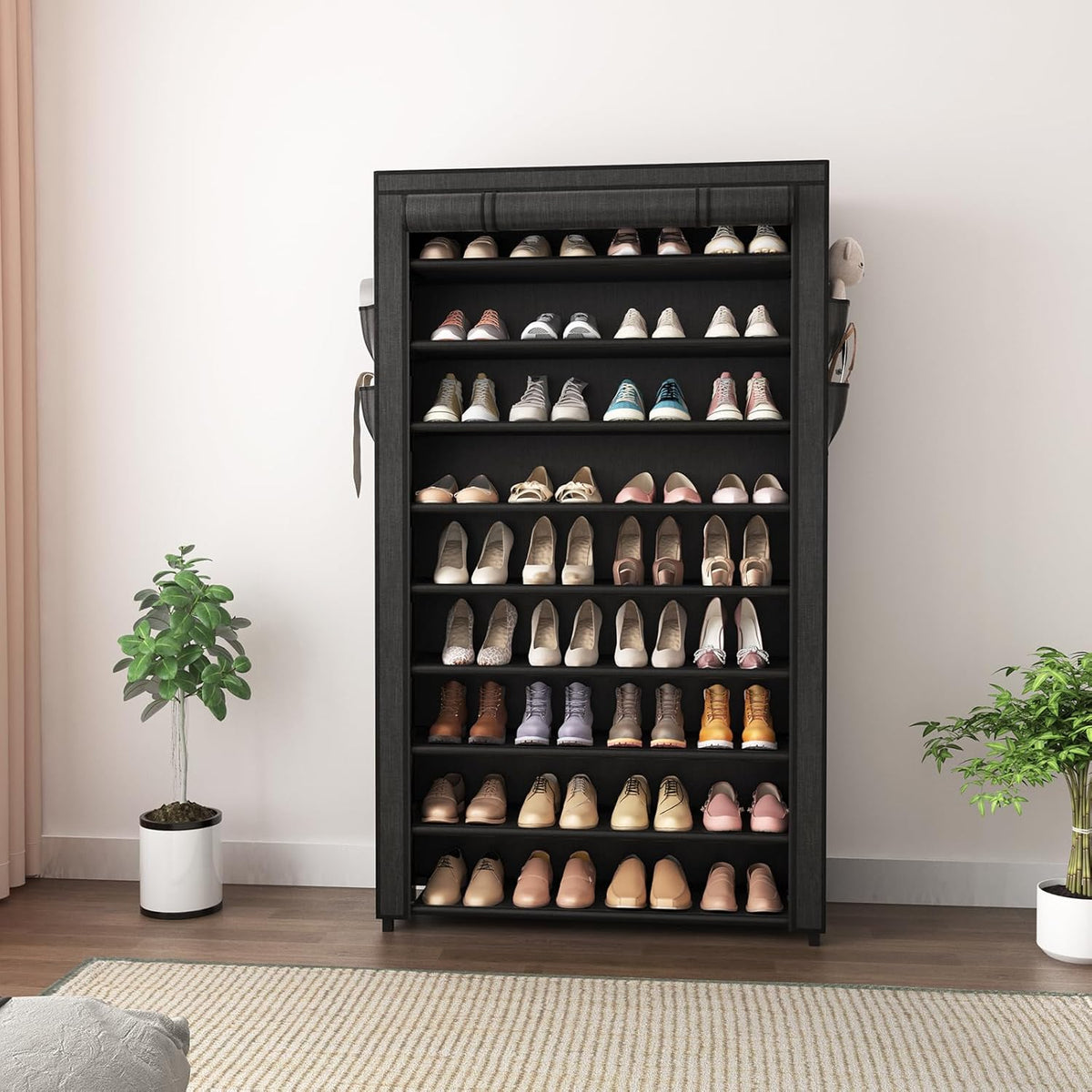 Shoe Rack with Covers - 10 Tiers Tall Shoe Rack Organizer Large Capacity Shoe Shelf Storage 40 Pairs Space Saving Vertical Shoe Storage Organizer for Closet, Entryway, Dorm, Bedroom