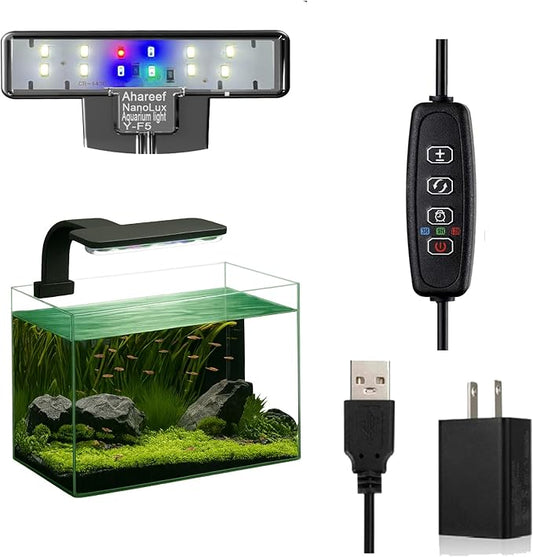 Mini Clip-On Aquarium Light 5W Full Spectrum LED Fish Nano Tank Light with Timer & Dimmer and 3 Lighting Modes for Freshwater Plants & Tropical Fish Ideal for 4–14 Inch Tanks (1-5 Gallons)