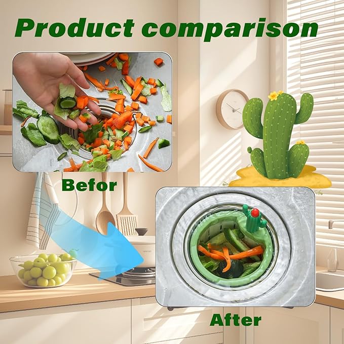 Cactus Kitchen Sink Drain Strainer, 2026 New Upgrade Self-Cleaning Press Dumping Basket, Faucet Hanging Filter Basket, Food Residue Collector Kitchen Bathroom Accessory (Green)
