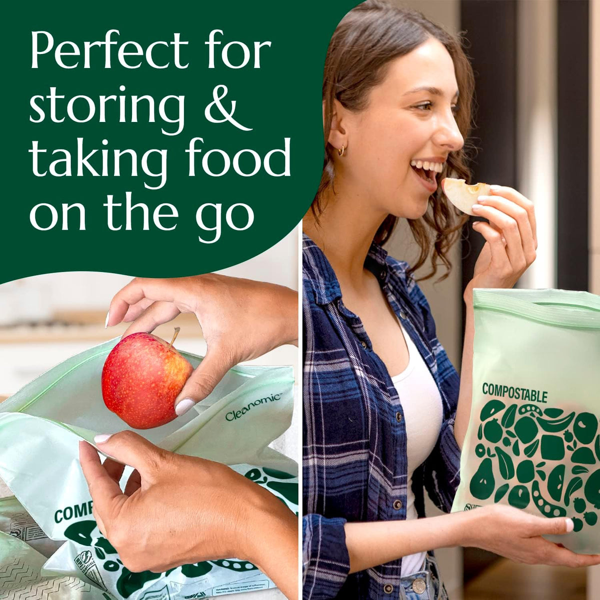 Cleanomic Compostable* Gallon Size Food Storage Bags (25 Eco Zip) Freezer and Leak Proof, Also Available Quart, Snack and Sandwich Bags