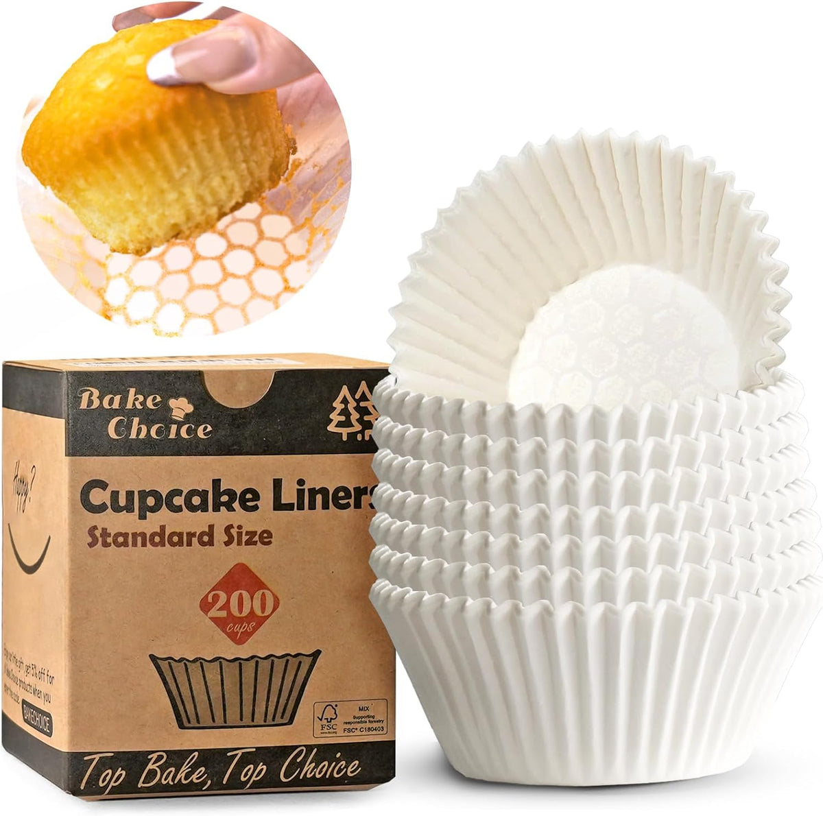 Non-stick 200pcs Standard Cupcake Liners for Baking, Natural, Food-grade Cupcake Wrapper, Greaseproof Parchment Muffin Liners