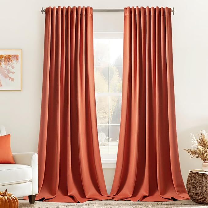 MIULEE Back Tab Burnt Orange Blackout Curtains 120 Inch Long 2 Panels Set