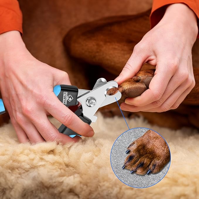 VIWIK Dog Nail Trimmers for Large Medium Dogs, Cats, Professional Dog Nail Clippers with File Quick Sensor & Safety Guard to Avoid Overcutting, Pet Claw Paw Clipper for Grooming with Toenail File Blue