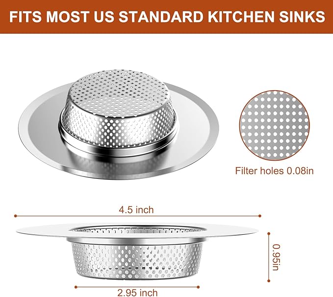 4 Pcs Stainless Steel Mesh Sink Drain Strainer, 4.5" Top / 3" Kitchen Filter Trap Basket with Large Wide Rim, Large Food Catch for Bathroom Bathtub Wash Basin Floor Drain Balcony RV Drain Hole