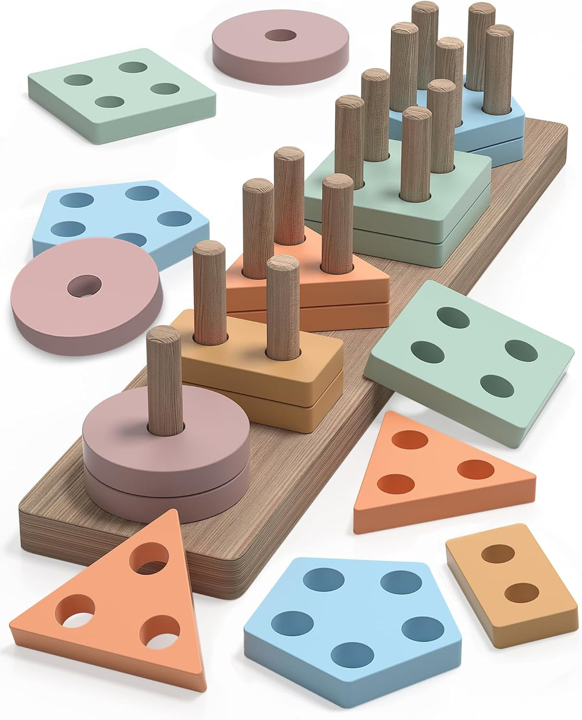 Montessori Toys for 1 2 Year Old Girl and Boy Birthday Gifts, Shape Sorter Wooden Toys for Toddlers Age 1-3 2-4, Learning Educational Sensory Stacking Toddler Puzzles