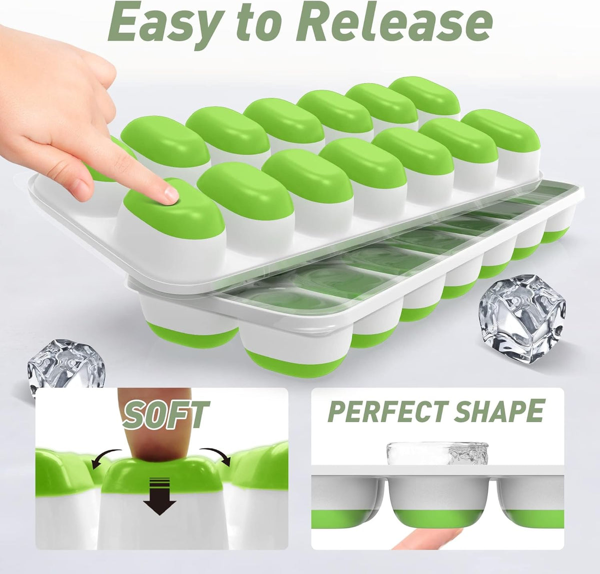 Ice Cube Tray with Lid, 4 Packs 56 Cubes Durable Stackable Ice Cube Trays for Freezer with Removable Lids, Easy-Release Plastic & Silicone Ice Tray for Cocktail, Coffee