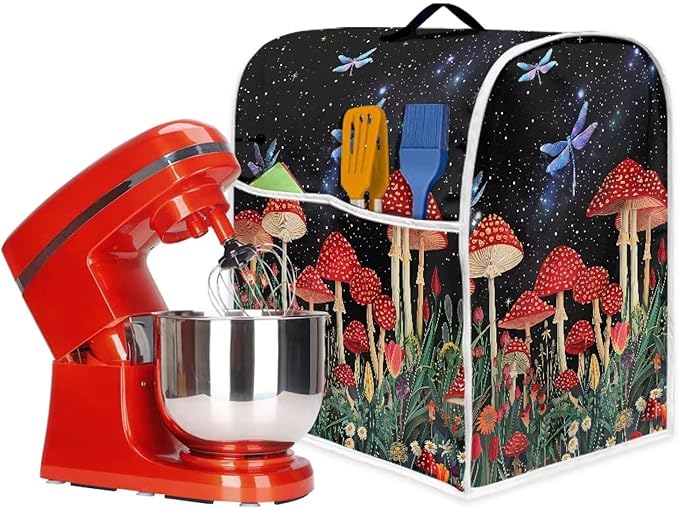 Stand Mixer Cover Mushroom Dragonfly Kitchen Appliance Dust Cover for 4.5-5 Quart Mixers Machine Washable Food Processor Protector for Kitchen Dining Room Countertop Decor