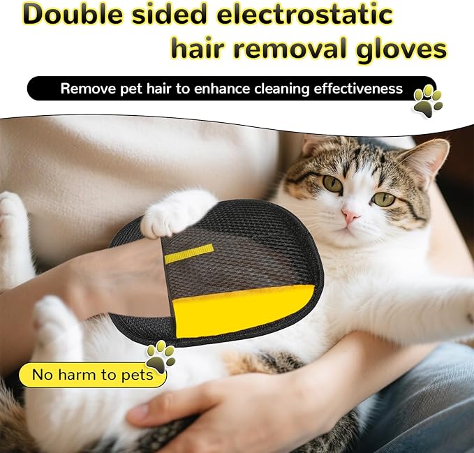 3Pcs Electrostatic Gloves Pet Hair Removal, 2025 Thickened Pet Hair Remover Glove, Washable Reusable Dog Cats Hair Gloves for Furniture Bed Sheets Couch Clothes Carpet Car Seat