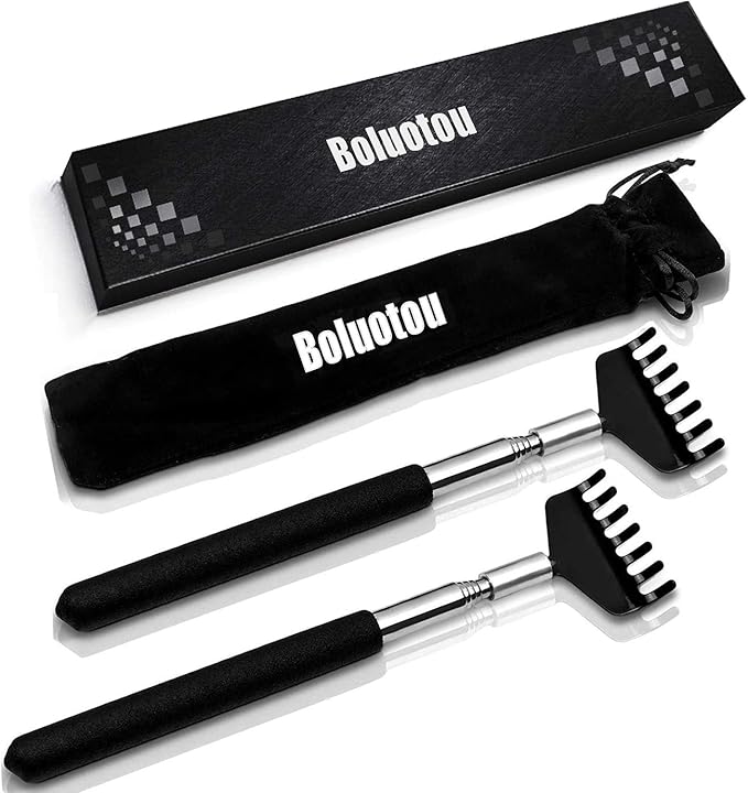 2 Pack Portable Extendable Back Scratcher, Kuvvfe Stainless Steel Telescoping Back Scratcher with Beautiful Present Packaging