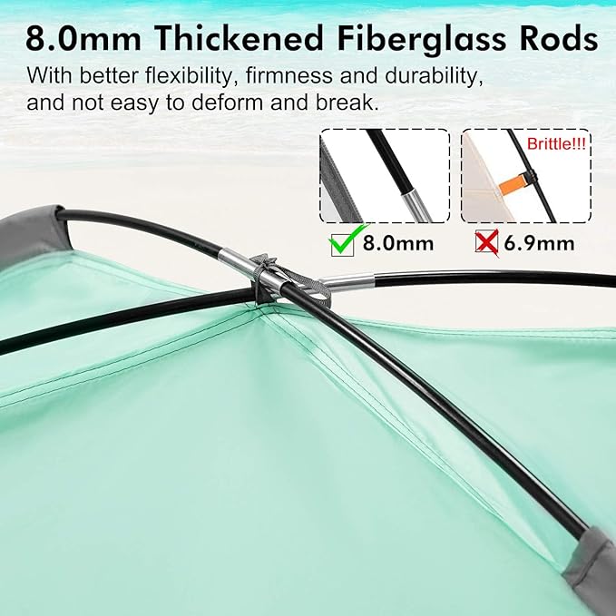 WhiteFang Beach Tent Anti-UV Portable Sun Shade Shelter for 3/4/6/8 Person, Extendable Floor with 3 Ventilating Mesh Windows Plus Carrying Bag, Stakes and Guy Lines
