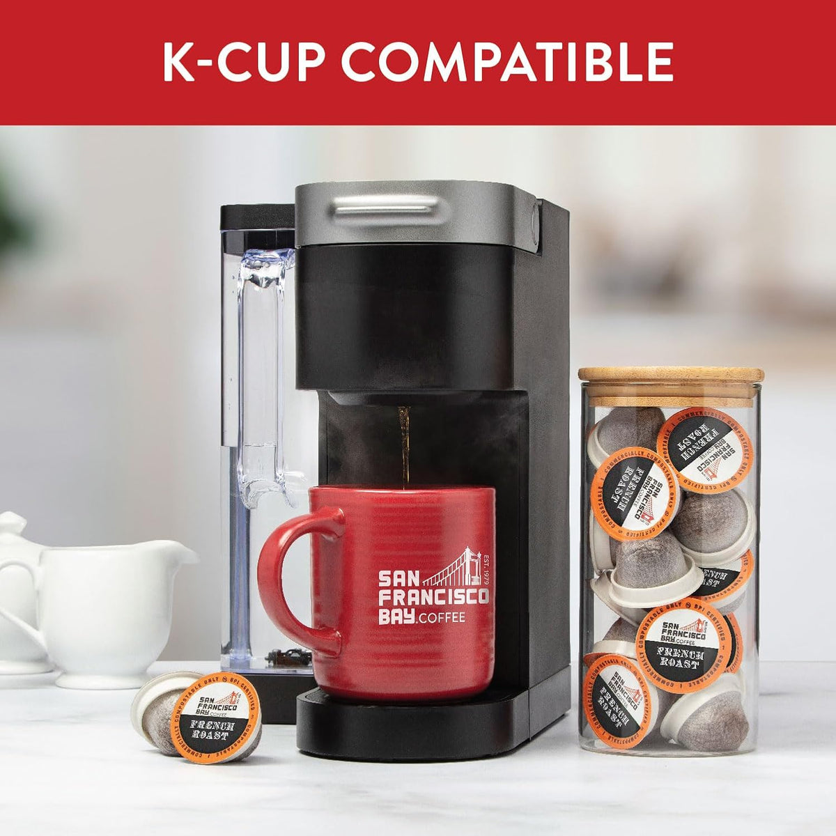 San Francisco Bay Coffee - Dark Roast - French Roast (80 ct) - Single Serve Coffee Pods, Commercially Compostable, K Cup Compatible