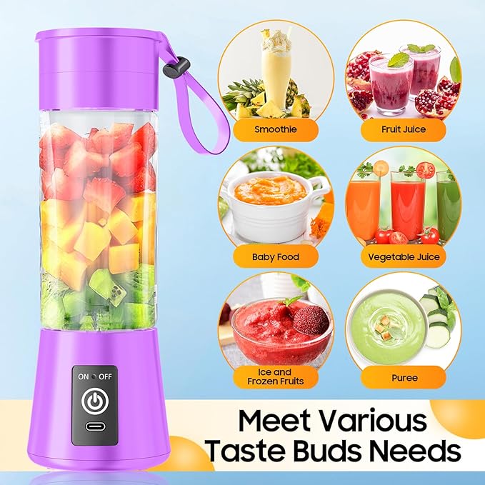 Portable Personal Size Mini Blender - 2026 Upgraded Cordless Blender for Smoothies & Shakes, Type-C Rechargeable, 380Ml Traveling BAP Free Cup for Sports/Home, 20000Rpm/Min Speed
