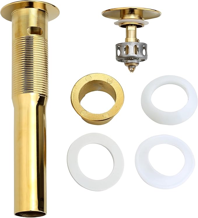 Rockgoya Bathroom Sink Drain, 2 Pack Gold Drain Stopper Bathroom Sink with Overflow, Pop Up Drain Assembly with Detachable Strainer Basket, Built-in Anti-Clogging Strainer,Stainless Steel