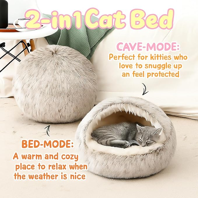 Nest Bed - Lapcatz Cat Beds for Indoor Cats, Fluffy Cat Bed Cave Plush Warm Nest for Cats (Flannel,XL 28"x28")