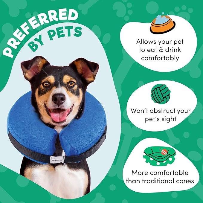 BENCMATE Inflatable Dog Cone Collar Alternative, Soft Dog Cone for Small Medium Large Dogs and Cats, Neck Recovery ECollar Donut Collar After Surgery (Medium+, Donut-Strawberry)