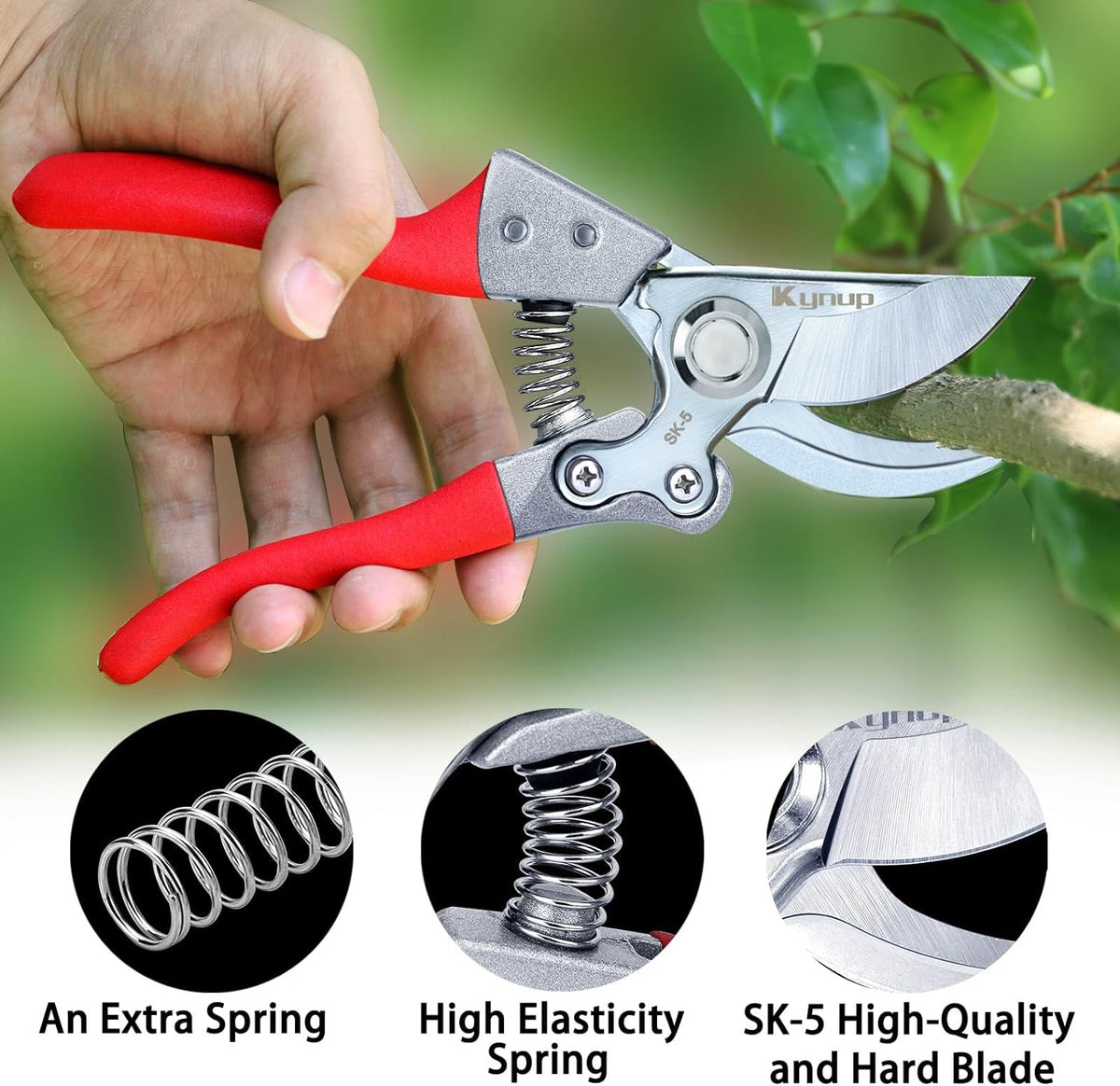 Kynup Pruning Shears, Gardening Scissors, Pruners for Gardening, Garden Grass Clippers Hand Hedge Shears, Heavy Duty Garden Tools(Red)