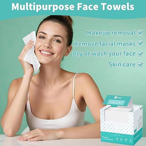 Face Towels, 10"×12" Disposable Face Towel, Face Towelettes XL, Ultra Soft Makeup Remover Dry Wipes, Thick Face Towel for Sensitive Skin, 50 Count (1 Pack)