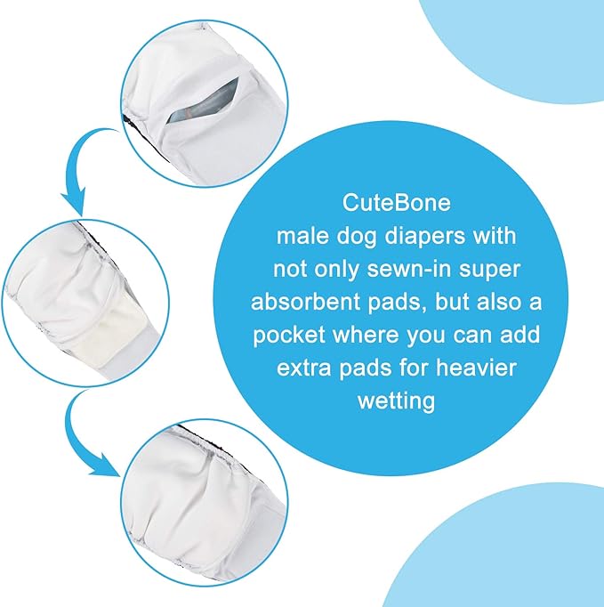CuteBone Dog Diapers Male Washable Belly Band for Male Dogs Wraps Black 3pcs a Pack DM44S