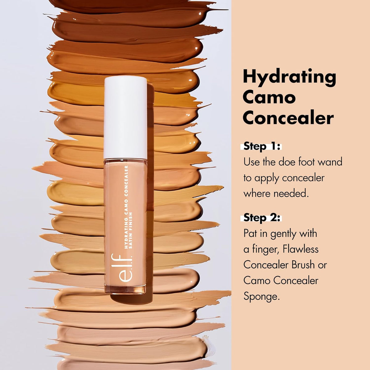 e.l.f. Hydrating Camo Concealer, Full Coverage, Satin Finish, Vegan, Light Sand