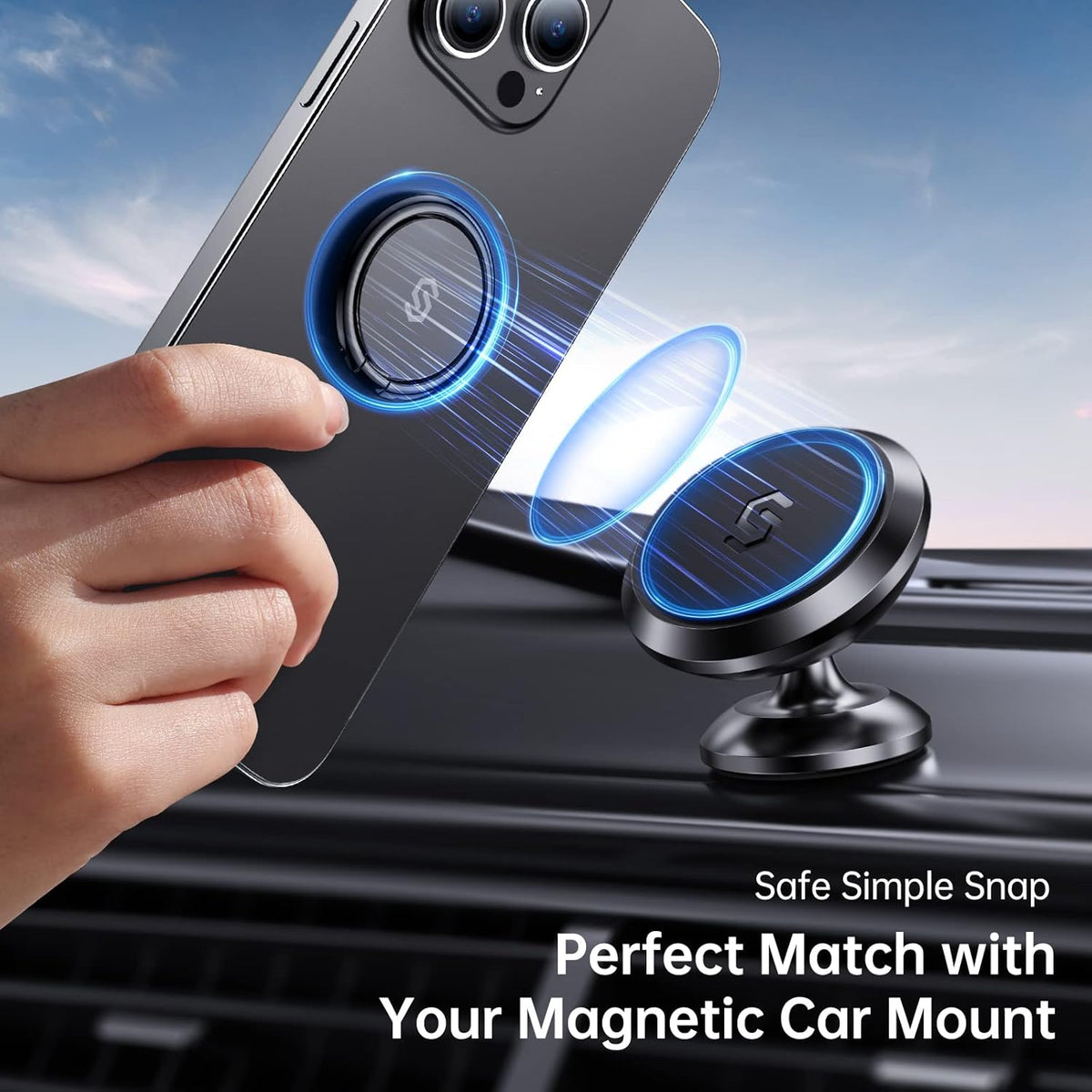 Syncwire Cell Phone Ring Holder Stand, 360 Degree Rotation Finger Ring Kickstand Polished Metal Phone Grip for Magnetic Car Mount