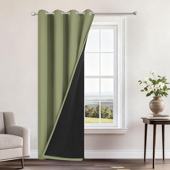Yakamok 100% Blackout Curtains 96 Inches Long, 2 Thick Layers Heat and Full