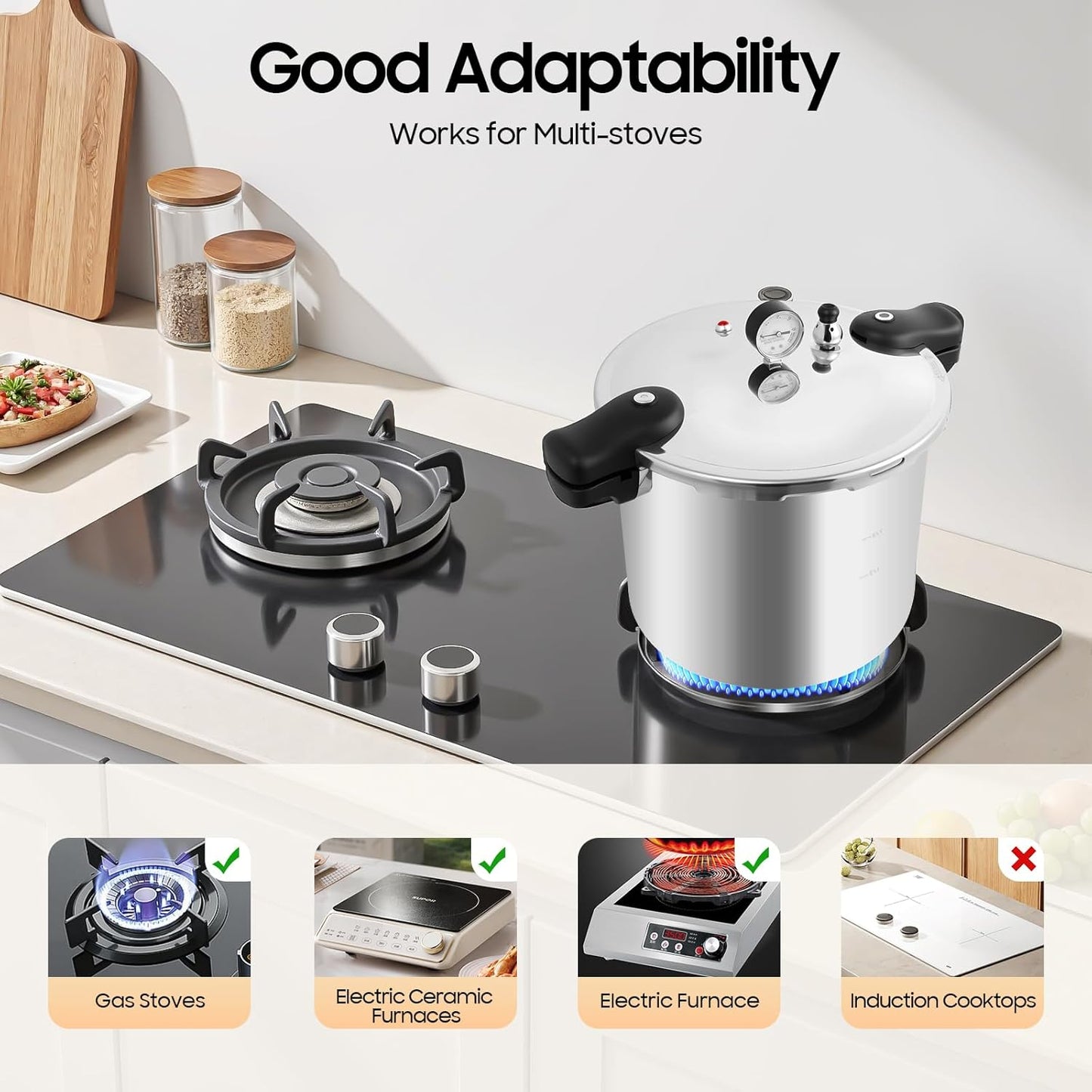 23-Quart Pressure Canner, Stainless Steel Pressure Canner with Gauge & 90 KPA Safety Valve for Family or Commercial