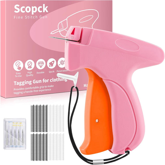 Stitch Gun for Clothes - Handheld Stitch Gun Quick Clothing Fixer - Tagging Gun - Includes 6 Needle, 1000 Black Fasteners & 1000 White Fasteners (Pink/Orange)