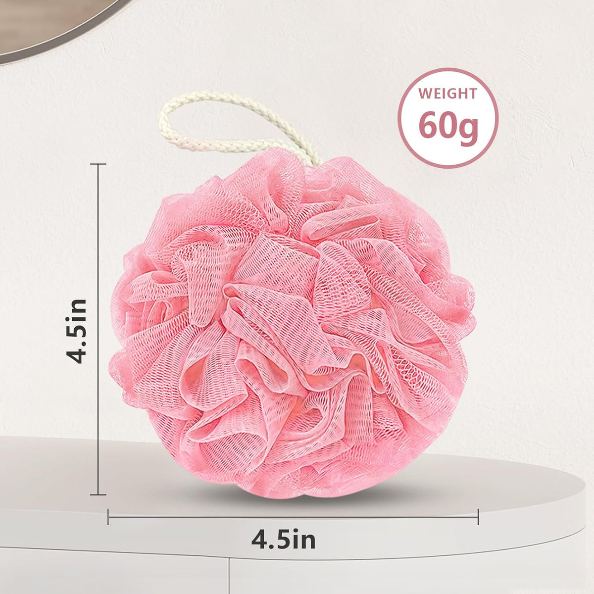 Shower Loofah Bath Sponge, 60G Loofah Exfoliating Body Scrubber, 4 Color Mesh Shower Pouf Balls for Body Wash (Ice Cream)