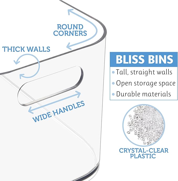 STORi Bliss 10" x 6" Open Clear Pantry Organizer Bin, Plastic Containers with Handle for Kitchen, Fridge, Cabinet, Closet, Bathrom, Undersink Storage Made in USA