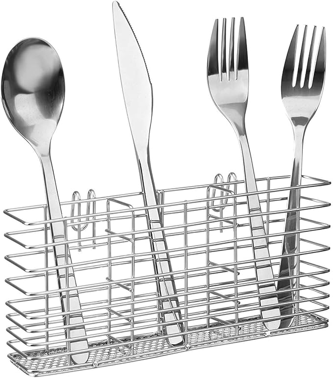 SANNO Silverware Organizer - Cutlery Utensil Holder Stainless Steel Drying Rack Drainer for Kitchen Silverware