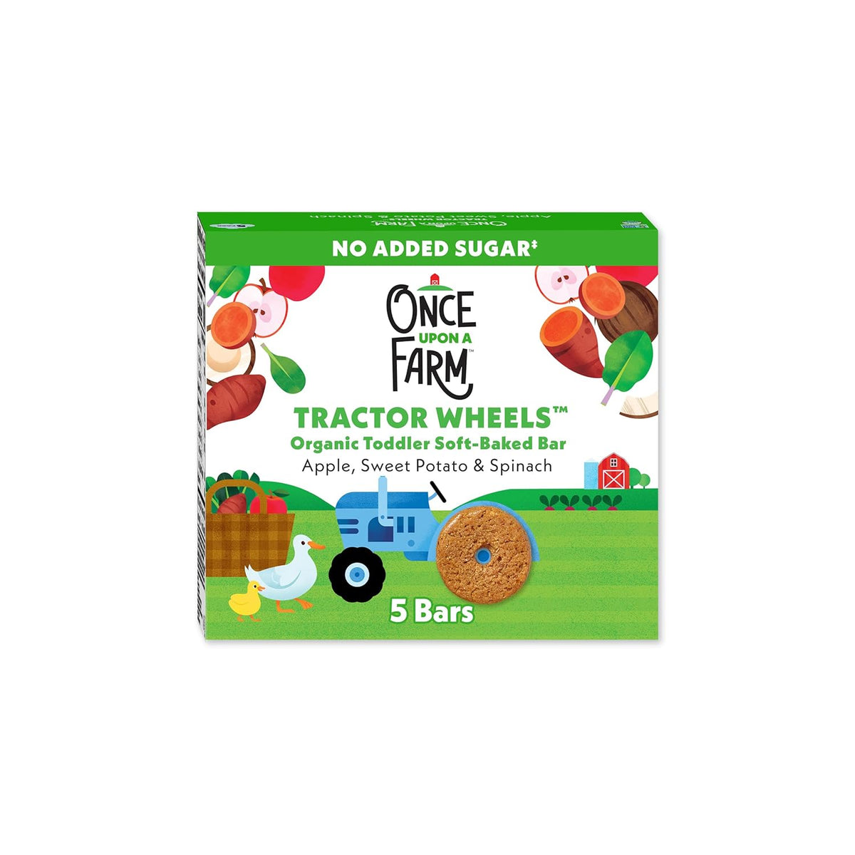 Once Upon a Farm Organic Tractor Wheels Toddler Bar, Apple, Sweet Potato & Spinach