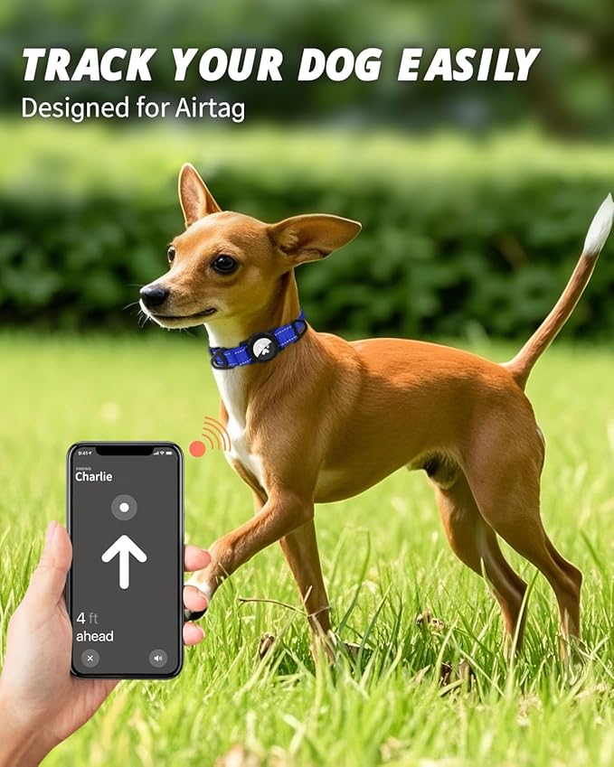 Joytale Airtag Dog Collar, Reflective Pet Collar with Waterproof AirTag Holder, Dual D-Rings, Soft Padded Adjustable for Small Dogs, Navy Blue, S