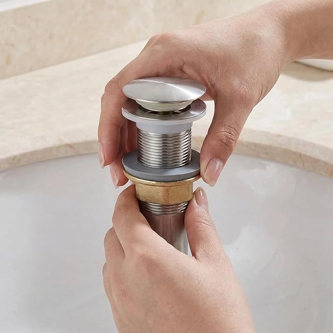 Bathroom Sink Drain, Drain Stopper Bathroom Sink with Overflow, Assembly with Detachable Strainer Basket, Built in Anti Clogging Pop Up Drain Strainer, Stainless Steel Brushed Nickel 1Pcs