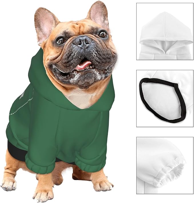 Personalized Dog Hoodie, Custom Dog Costumes for Small Dogs, Holiday Happy Dog Clothes Football Pet Shirt Sweater with Name Number for Girl/Boy Cats/Kitten, Green, M
