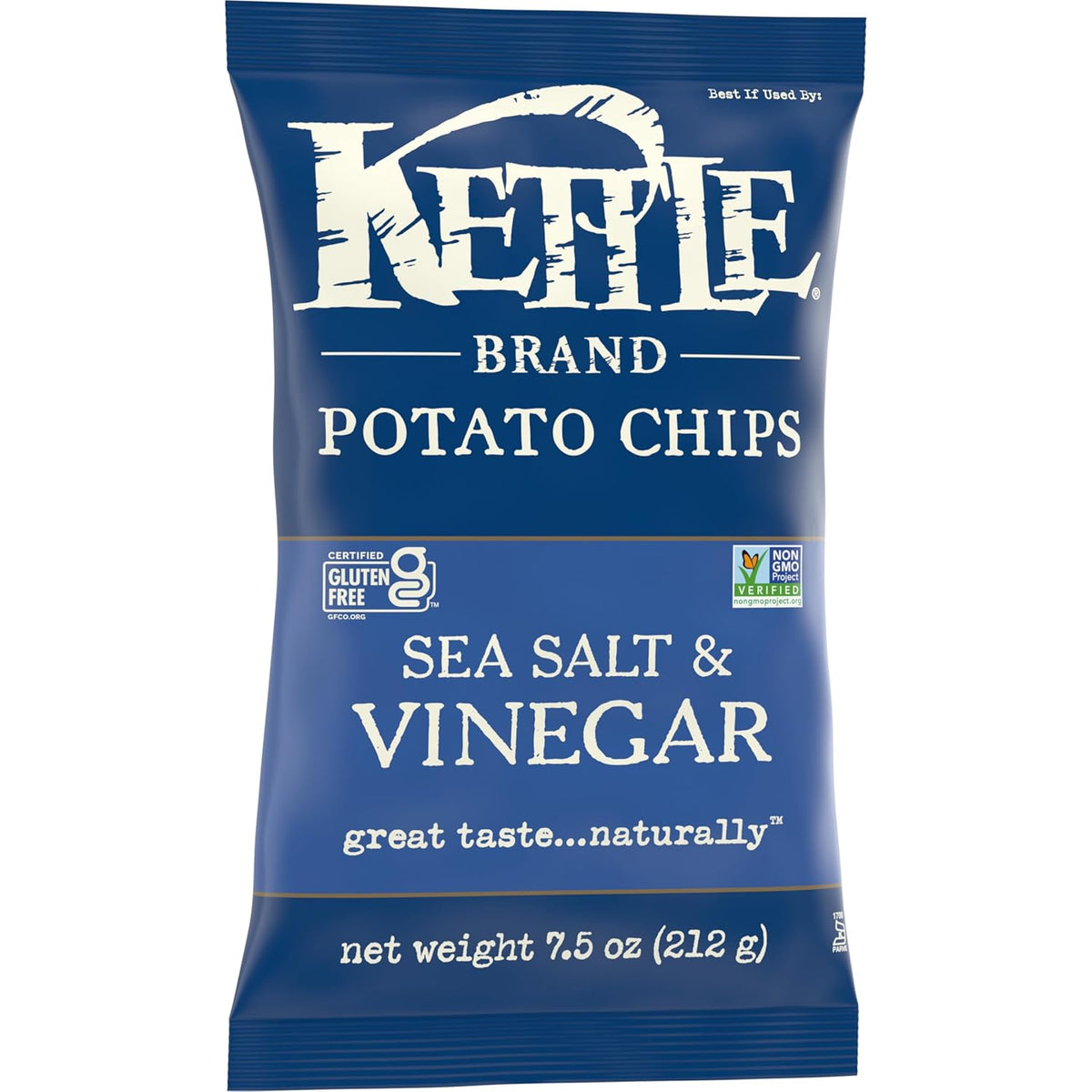 Kettle Brand Sea Salt and Vinegar Kettle Potato Chips, Gluten-Free, Non-GMO, 7.5 oz Bag