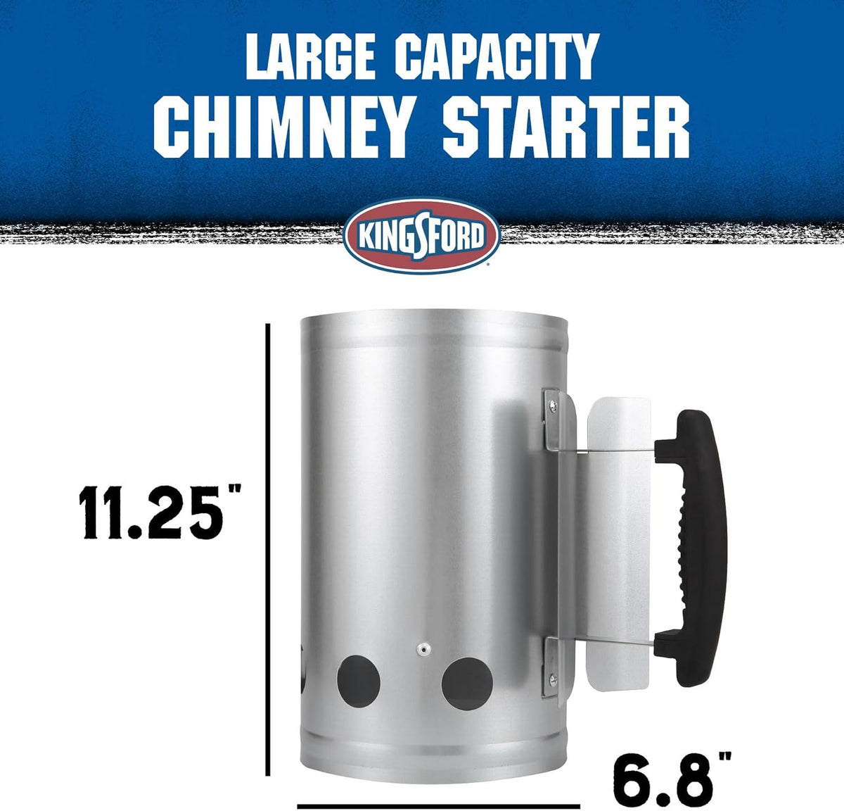 KINGSFORD Heavy Duty Deluxe Charcoal Chimney Starter | BBQ Chimney Starter for Charcoal Grill and Barbecues, Compact Easy to Use Chimney Starters and BBQ Grill Tools, Silver