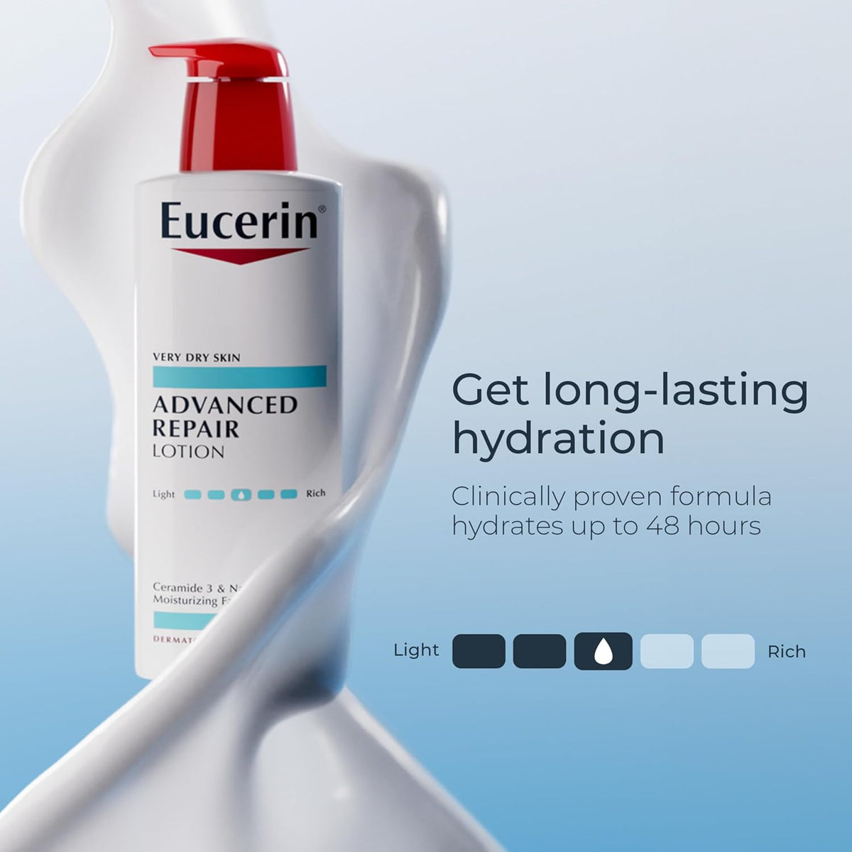 Eucerin Advanced Repair Body Lotion for Very Dry Skin, Unscented Lotion Formulated with Ceramides, 16.9 Fl Oz Bottle