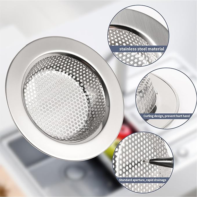 Kitchen Sink Strainer Basket Stainless Steel - Sink Drain Cover with Wide Rim, for Most Kitchen Sinks Anti-Clogging 4.5 in (4pc Silver)