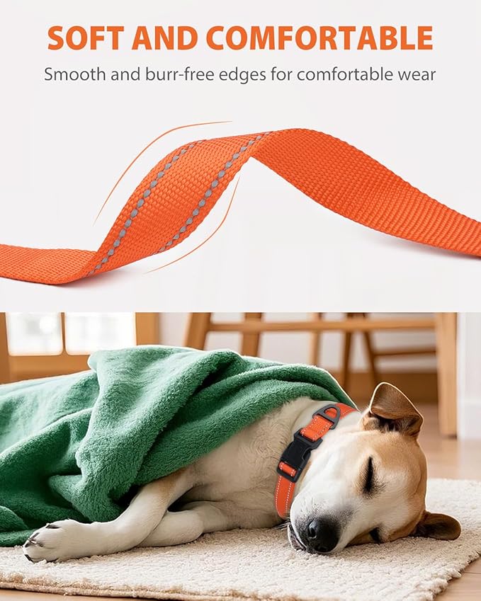 Joytale Large Dog Collar, Reflective and Adjustable Nylon Pet Collar with Quick-Release Buckle for Large Dogs, Orange, L
