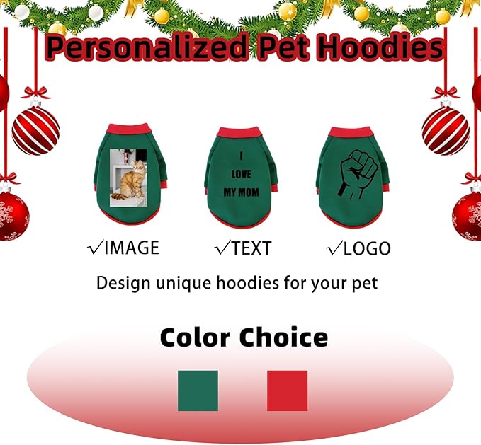 Custom Dog Hoodie, Personalized Sweatshirt with Photo Text Name Logo, Customized Hooded Sweater for Small Medium Large Dogs & Cats (Green + Red Sleeves, XXX-Large)