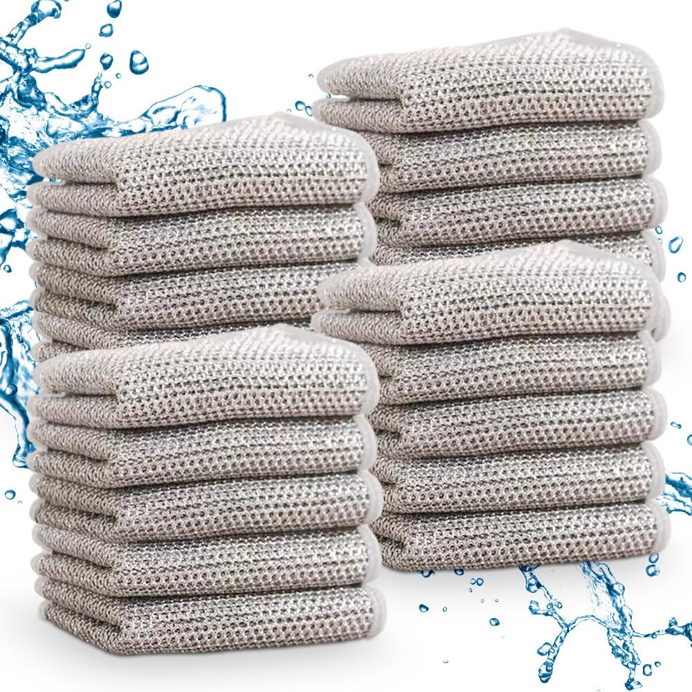 GLOCALL Multipurpose Wire Dishwashing Rags for Wet and Dry, 2024 New Non-Scratch Wire Dishcloth Scrubbing Wire Dishwashing Rag, Reusable Metal Wire Dishwashing Cloth for Home Kitchen Cooktop (20)