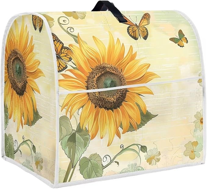 Sunflower Butterfly Mixer Cover | 5 Quart Kitchen Appliance Protector with Handle & Pocket | Machine Washable Dust Cover Protects from Scratches