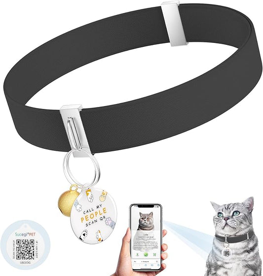 Cat Collar with Bell, Stretch Elastic Quick Release, Non Breakaway Lightweight Kitten Collar for Girl Boy Cats, Pet Supplies,Gifts,Accessories, Black