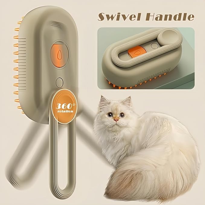 Cat Hair Steam Brush for Shedding，Cloud Care Cat Brush, 2024 Best Cat Steam Brush, Pet Steam Brush, 3-in-1 Self-Cleaning Cat Brush with 360° Rotating Arm, Detachable Silicone Bristle Head (White)