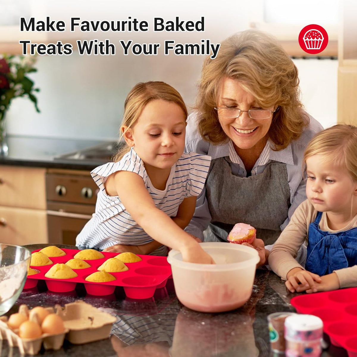 Redfly 2 Pack Silicone Muffin Pan & Cupcake Pans for Baking - 12 Cup Regular Size BPA Free Egg Bites Molds