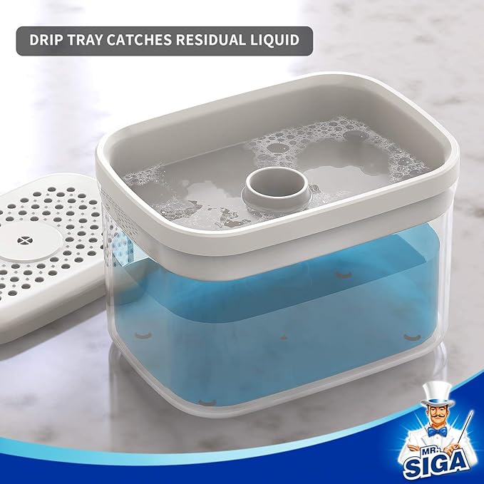 MR.SIGA 2 in 1 Premium Soap Dispenser and Sponge Holder, Dishwashing Soap Pump Dispenser for Kitchen Countertop, White