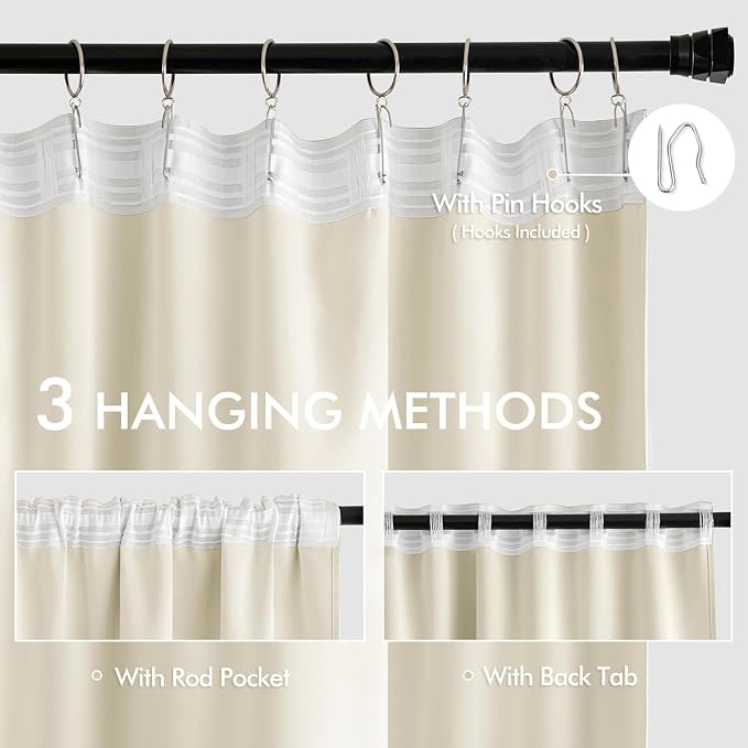 MIULEE Birch Back Tab Blackout Curtain 96 Inch Long 2 Panels Set
