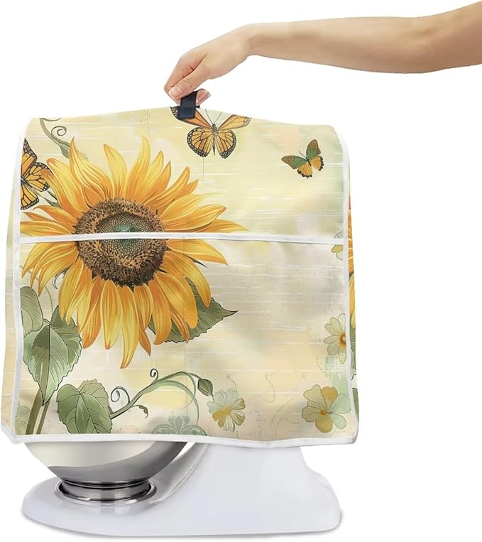 Sunflower Butterfly Mixer Cover | 5 Quart Kitchen Appliance Protector with Handle & Pocket | Machine Washable Dust Cover Protects from Scratches