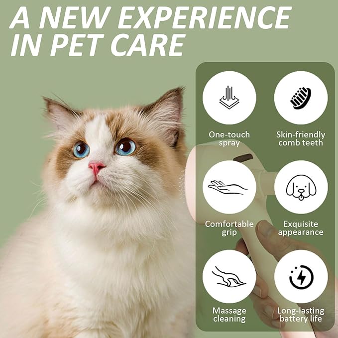 Fur Shower Brush for Dogs, 3 In 1 Self Cleaning Steamy Pet Brush, Pets Spray Hair Removal Comb - Anti-Static, Dog Grooming Tool With Steam | Skin-Friendly Design (White)
