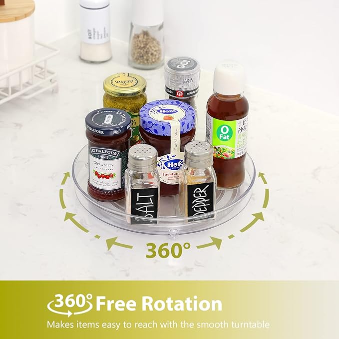 GUZON 4 Pack Lazy Susan Organizer, 9 Inch Clear Lazy Susan Turntable for Cabinet, BPA-Free Plastic Rotating Spice Rack for Kitchen, Pantry, Refrigerator, Bathroom, Dresser, Table, Countertop